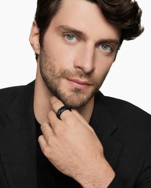 Mens Modern Cable Band Ring in Black Titanium, 9mm