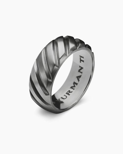 Mens Modern Cable Band Ring in Grey Titanium, 9mm