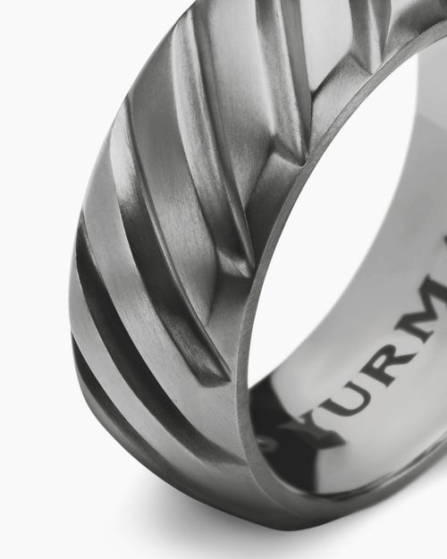 Mens Modern Cable Band Ring in Grey Titanium, 9mm