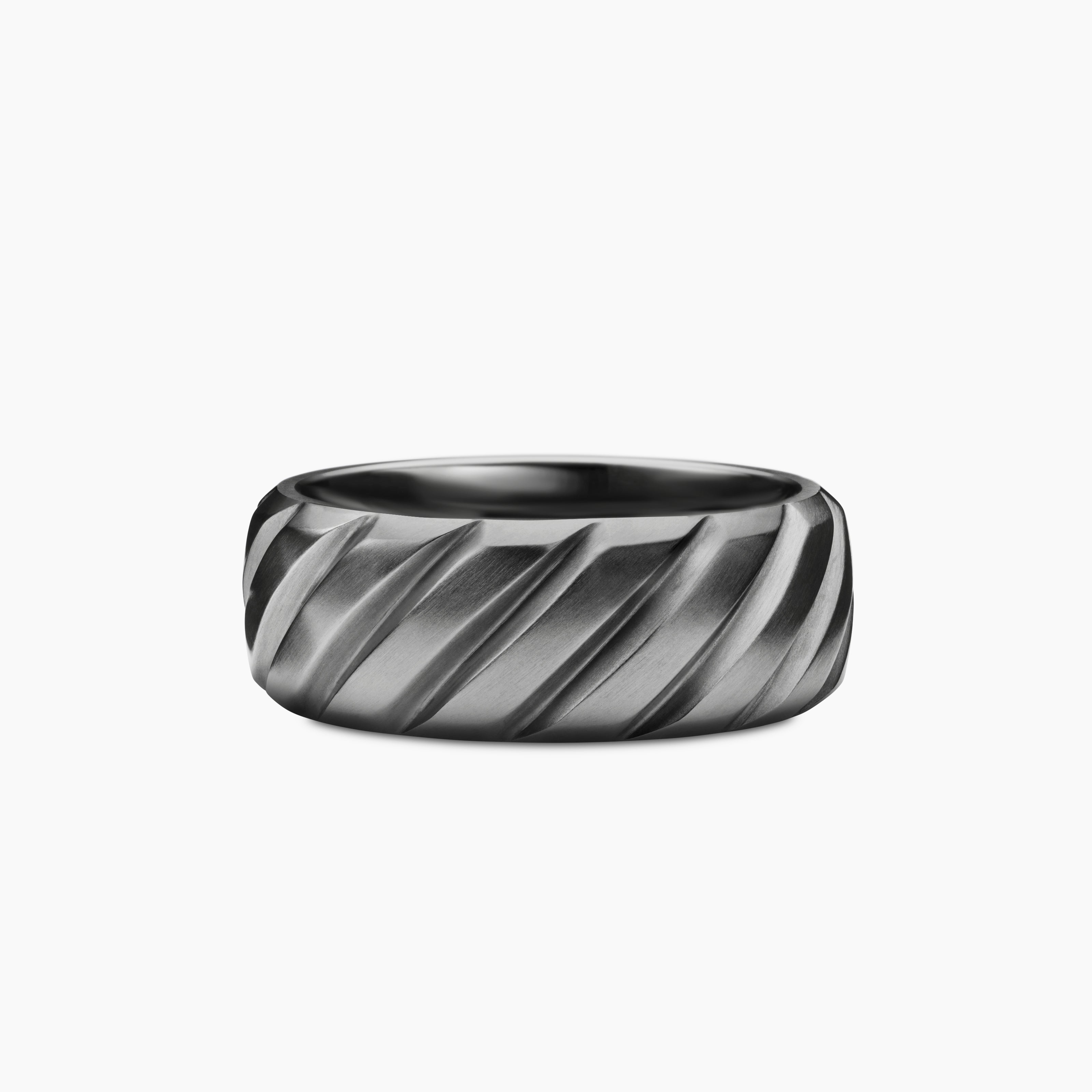 Mens Modern Cable Band Ring in Grey Titanium, 9mm