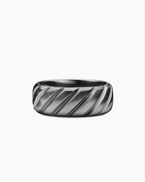 Mens Modern Cable Band Ring in Grey Titanium, 9mm