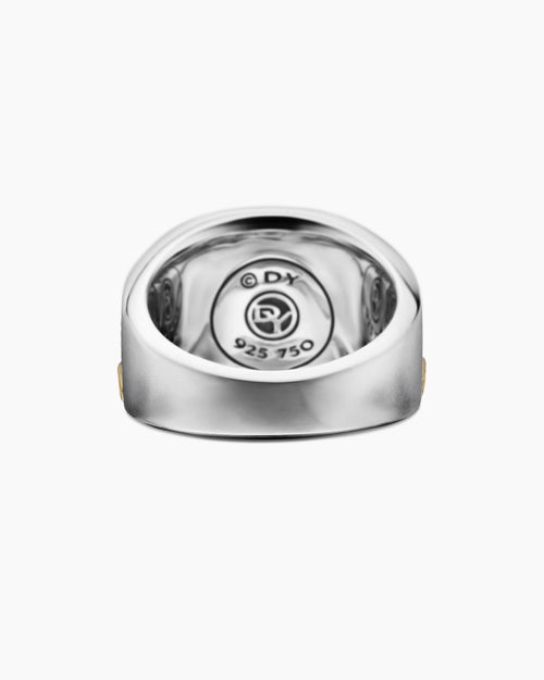 Mens Waves Signet Ring in Sterling Silver with 18K Yellow Gold, 18.8mm