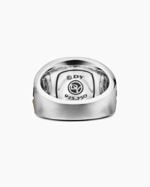 Waves Signet Ring in Sterling Silver with 18K Yellow Gold and Black Diamonds, 18.8mm