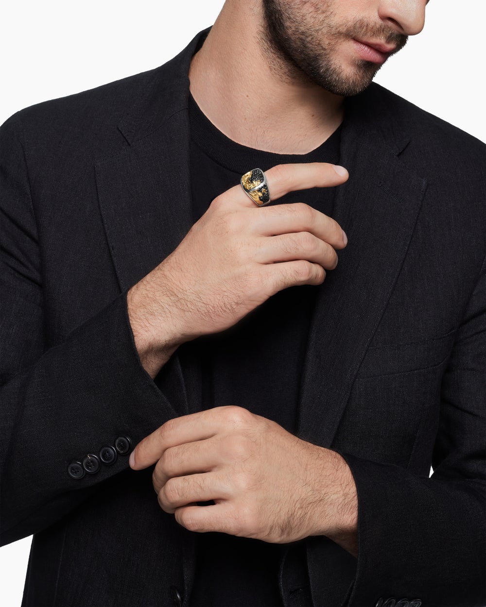 Bague chevalière Waves en argent sterling avec or jaune 18 carats, 18,8 mm hommes