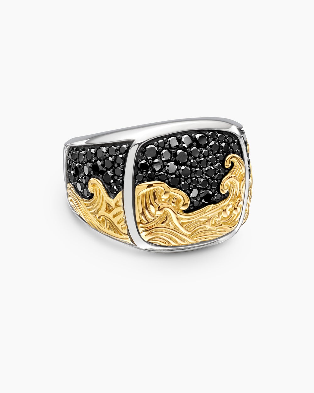 Bague chevalière Waves en argent sterling avec or jaune 18 carats, 18,8 mm hommes