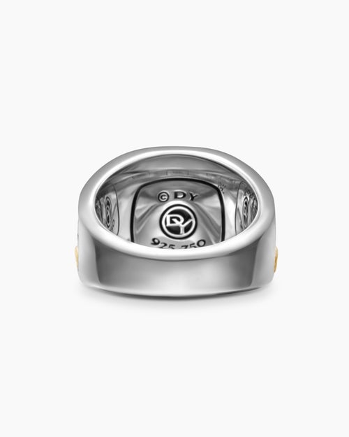 Mens Waves Signet Ring in Sterling Silver with 18K Yellow Gold and Diamonds, 18.8mm