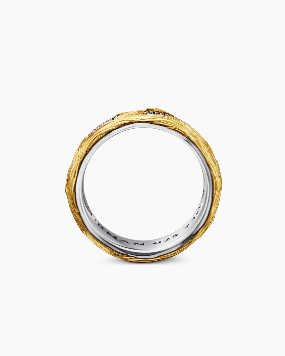 Mens Waves Band Ring in Sterling Silver with 18ct Yellow Gold, 8.7mm