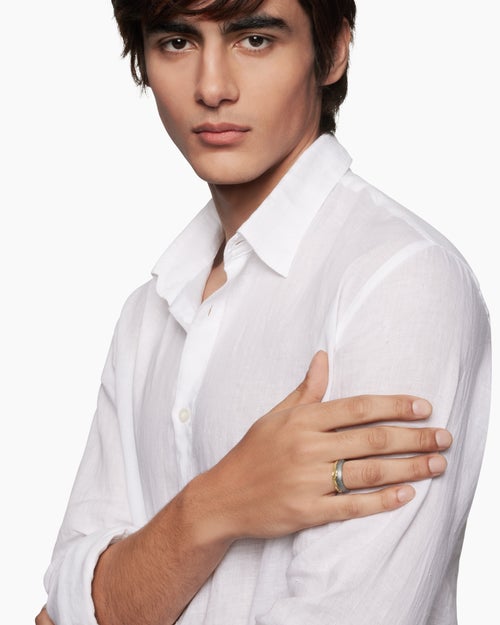 Mens Waves Band Ring in Sterling Silver with 18K Yellow Gold, 8.7mm