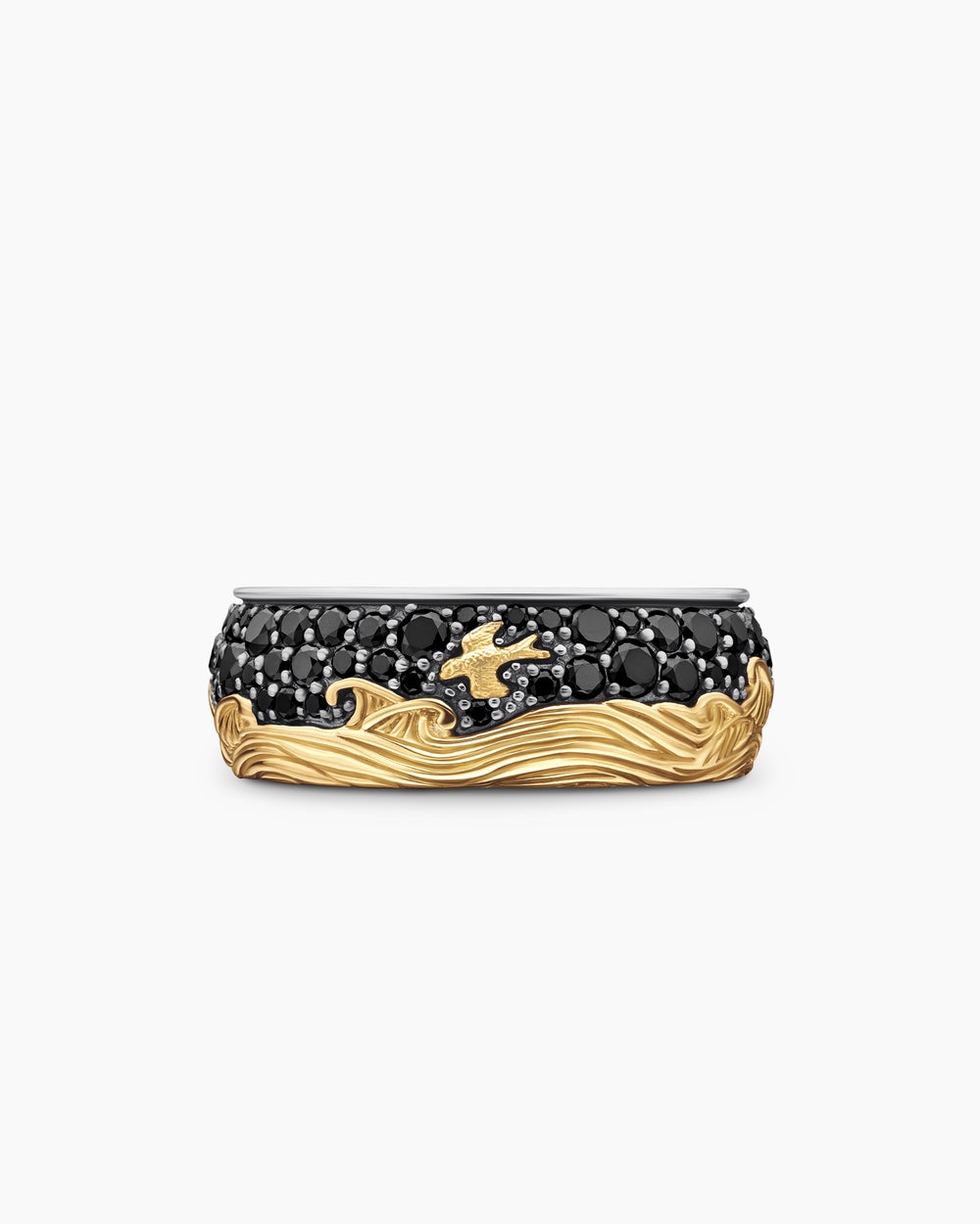 Mens Waves Band Ring in Sterling Silver with 18ct Yellow Gold, 8.7mm