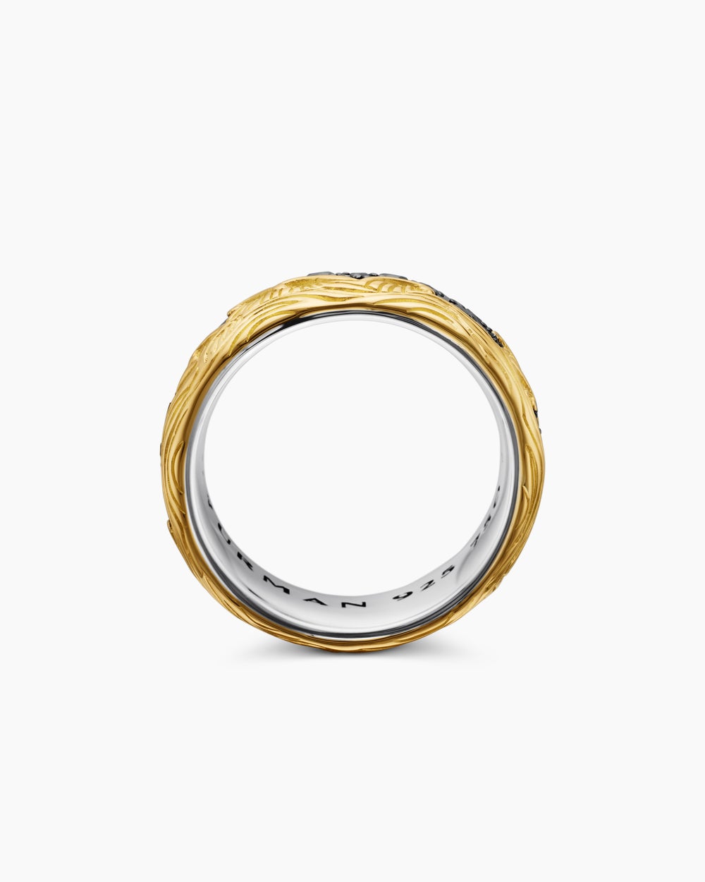 Mens Waves Band Ring in Sterling Silver with 18ct Yellow Gold, 8.7mm