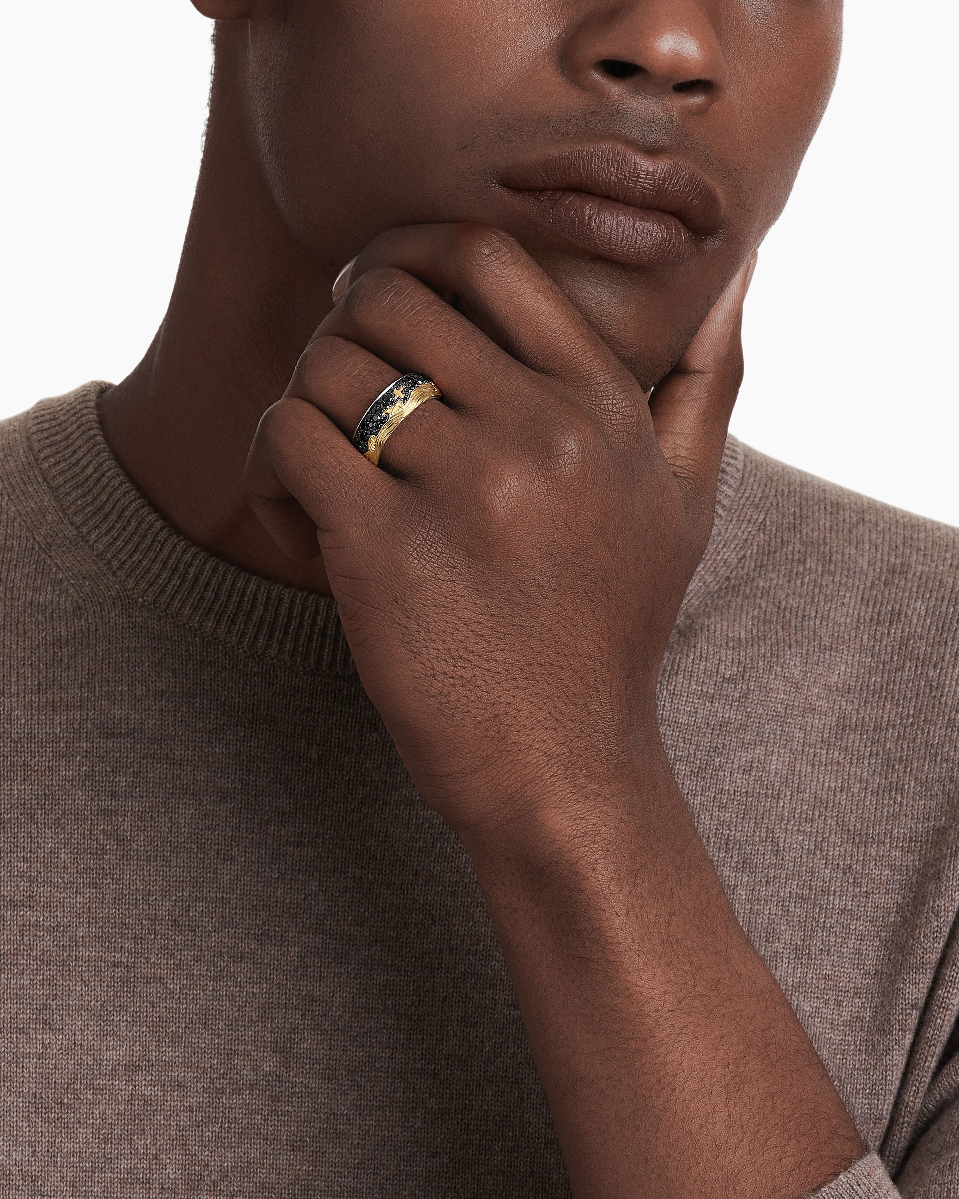 Waves Band Ring in Sterling Silver with 18K Yellow Gold, 8.7mm