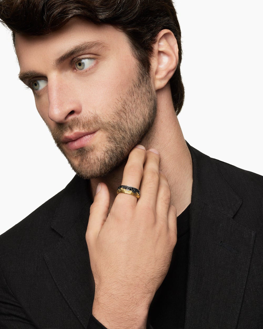 Mens Waves Band Ring in Sterling Silver with 18ct Yellow Gold, 8.7mm