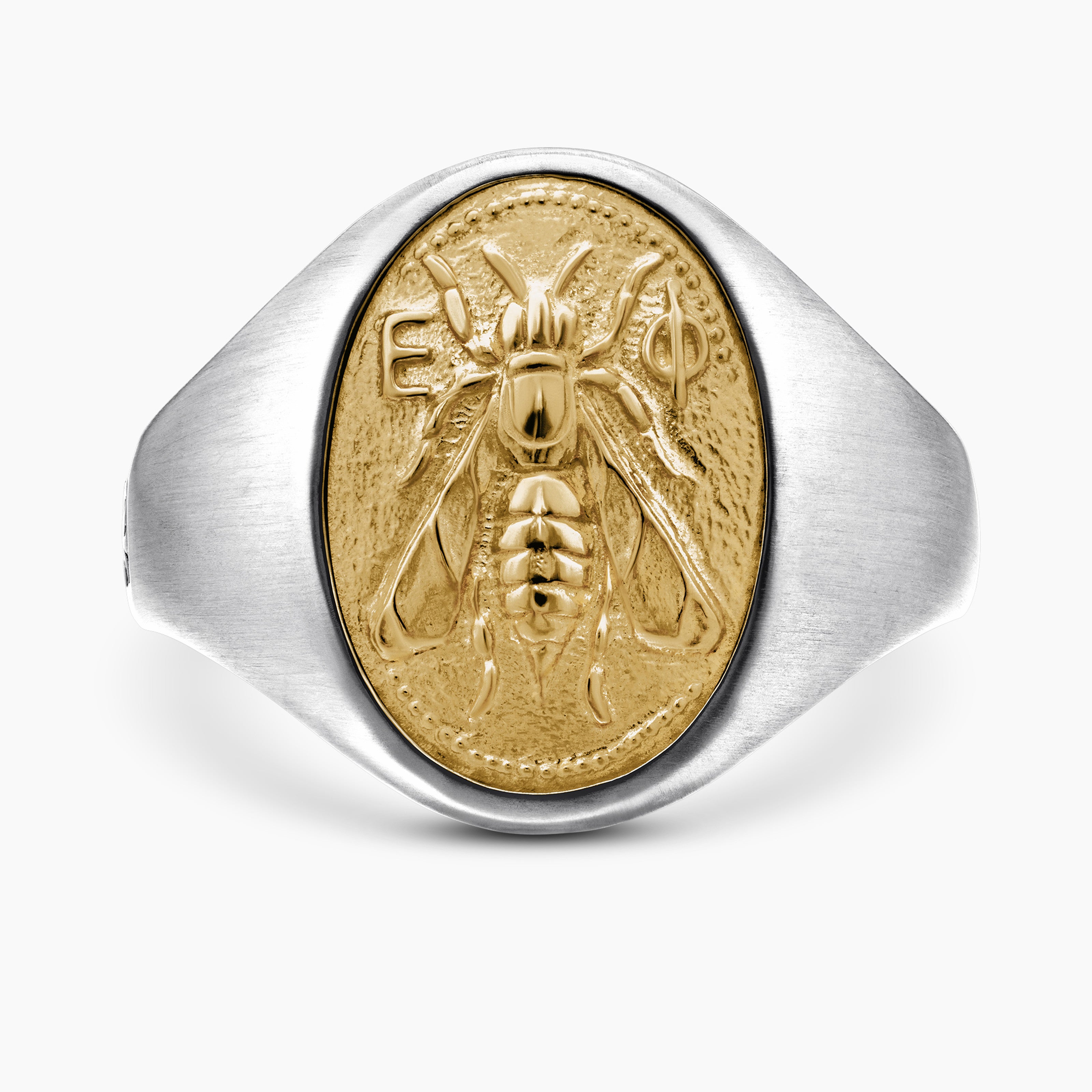 Petrvs Bee Signet Ring in Sterling Silver with 18K Yellow Gold