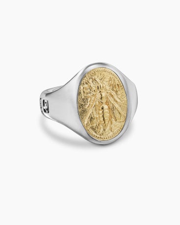 Petrvs Bee Signet Ring in Sterling Silver with 18K Yellow Gold, 19mm