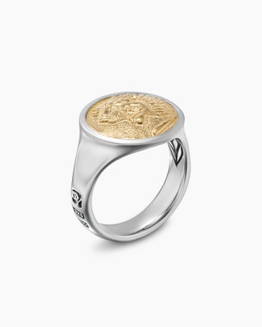 Petrvs® Lion Signet Ring in Sterling Silver with 18K Yellow Gold, 19mm