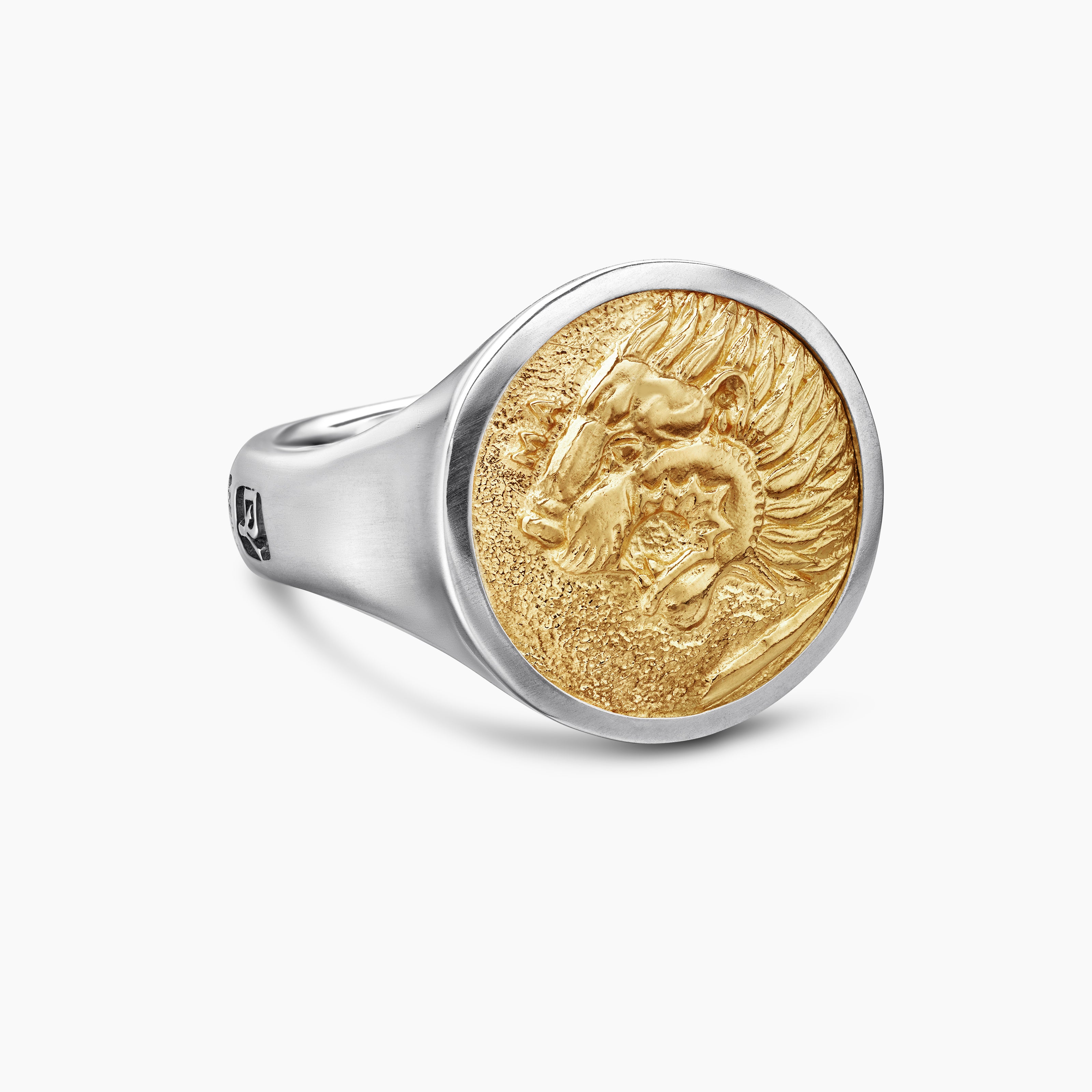 Mens Petrvs&reg; Lion Signet Ring in Sterling Silver with 18K Yellow Gold, 19mm