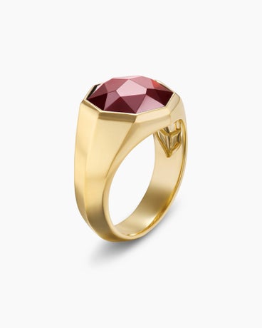 Faceted Signet Ring in 18K Yellow Gold with Garnet, 17.3mm