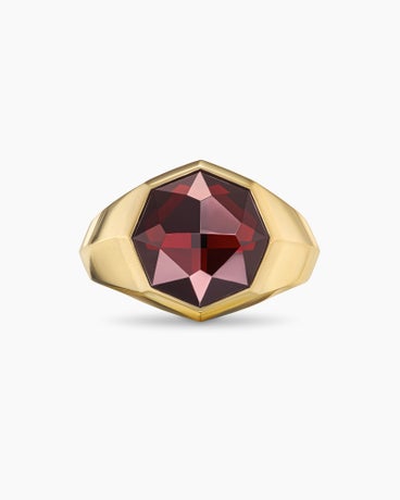 Faceted Signet Ring in 18K Yellow Gold with Garnet, 17.3mm