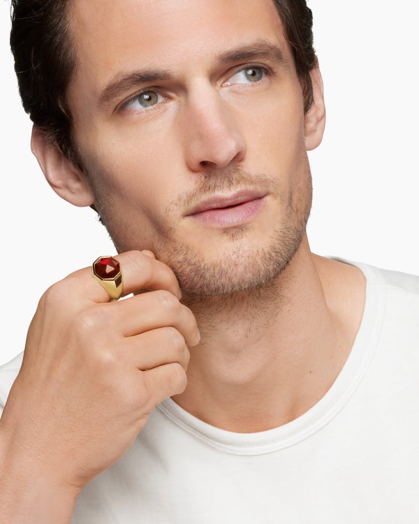 Bague chevalière à facettes en or jaune 18 carats, 17,3 mm