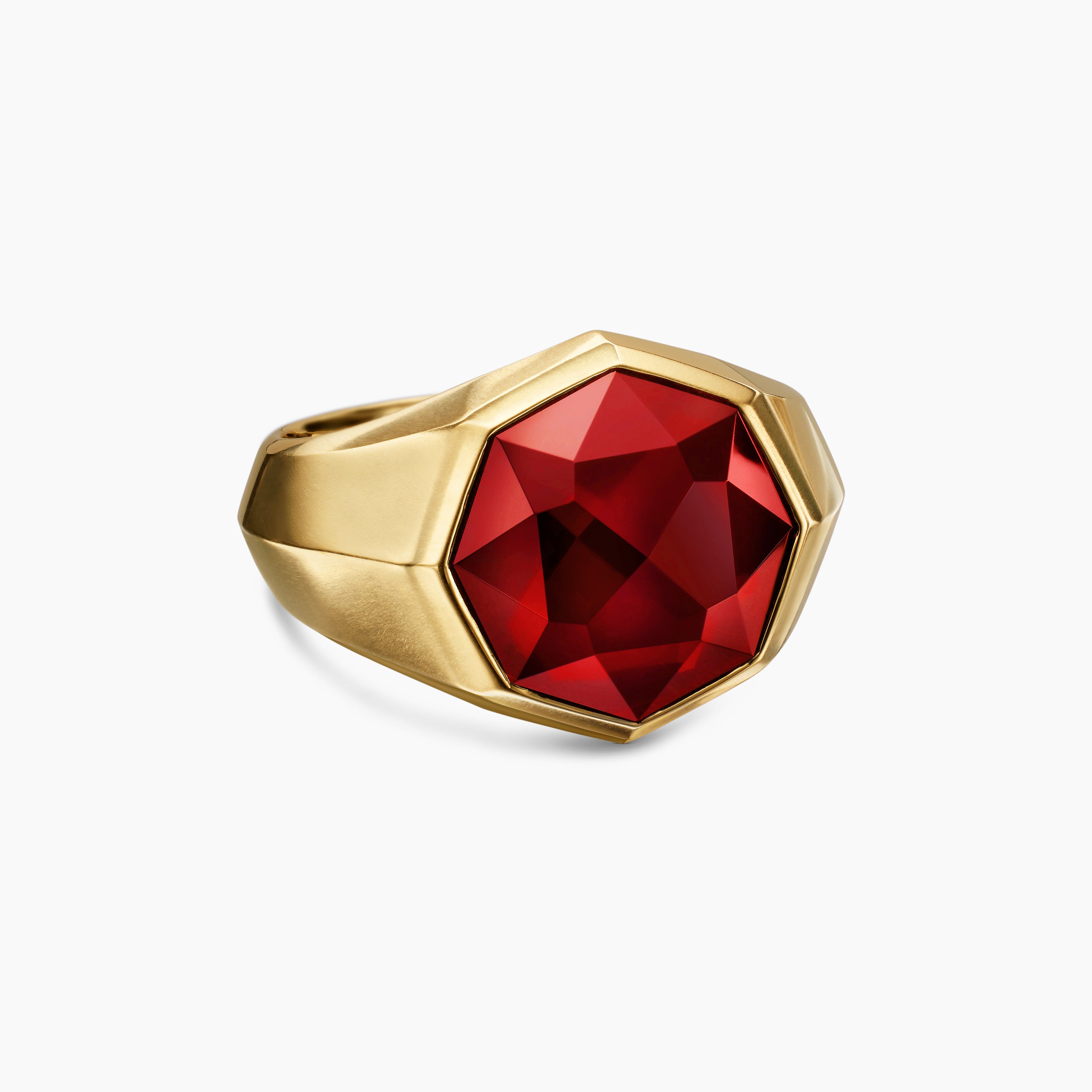 Mens Faceted Signet Ring in 18K Yellow Gold, 17.3mm