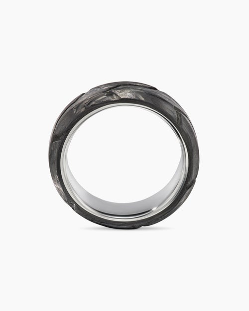 Mens Forged Carbon Beveled Band Ring in Sterling Silver, 8mm