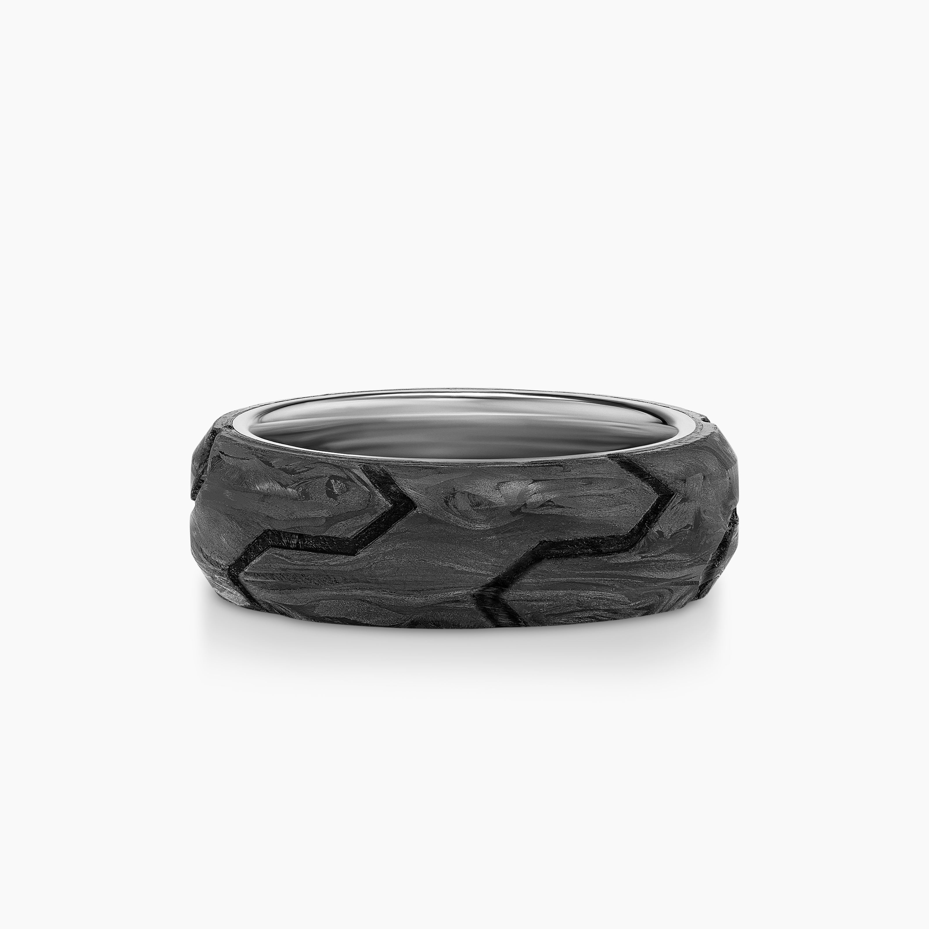 Anneau biseaut&eacute; Forged Carbon en argent massif, 8 mm homme 