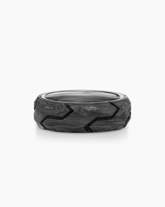 Forged Carbon Bevelled Band Ring in Sterling Silver, 8mm