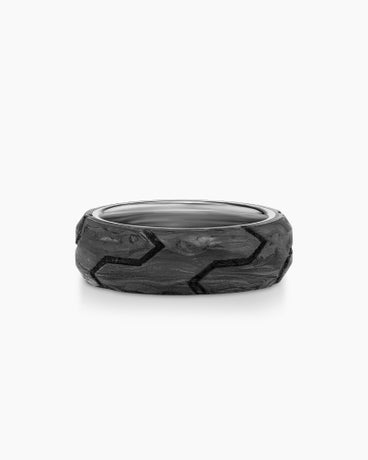 Forged Carbon Bevelled Band Ring in Sterling Silver, 8mm