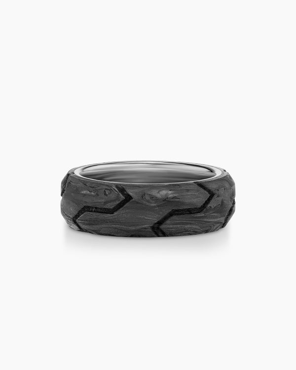 Forged Carbon Beveled Band Ring in Sterling Silver, 8mm