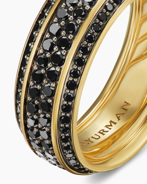 Mens Streamline® Beveled Band Ring in 18K Yellow Gold with Black Diamonds, 8.5mm