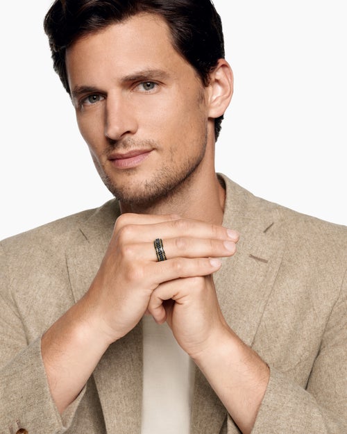 Mens Streamline® Beveled Band Ring in 18K Yellow Gold with Black Diamonds, 8.5mm