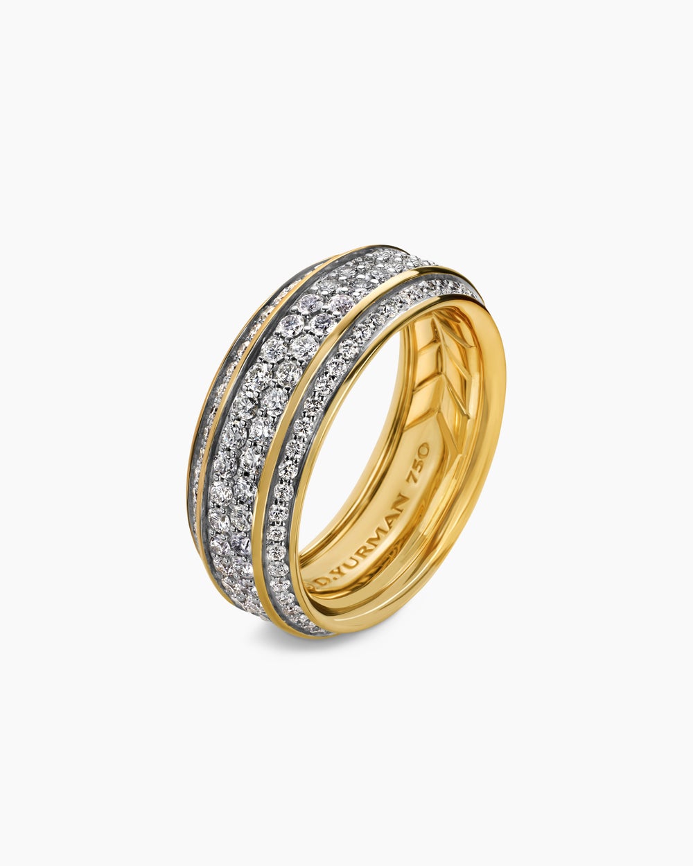 Mens Streamline® Beveled Band Ring in 18K Yellow Gold with Diamonds, 8.5mm