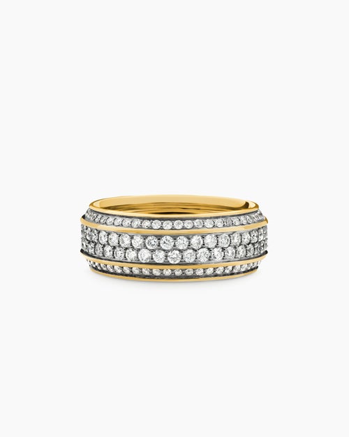 Mens Streamline® Beveled Band Ring in 18K Yellow Gold with Diamonds, 8.5mm