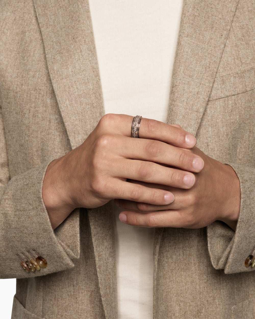 Mens Streamline Beveled Band Ring in 18K Rose Gold, 8.5mm