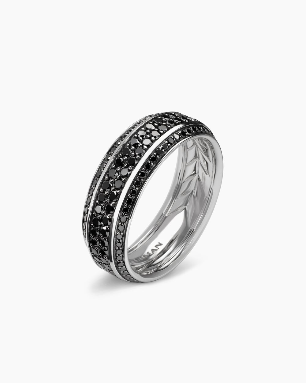Mens Streamline® Beveled Band Ring in 18K White Gold with Black Diamonds, 8.5mm