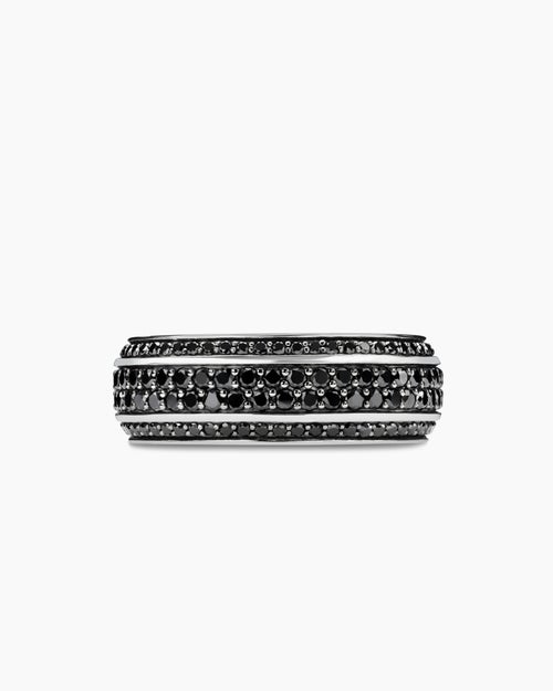 Mens Streamline® Beveled Band Ring in 18K White Gold with Black Diamonds, 8.5mm