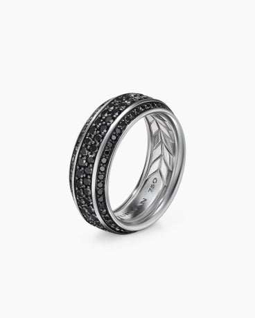 Streamline® Bevelled Band Ring in 18K White Gold with Black Diamonds, 8.5mm