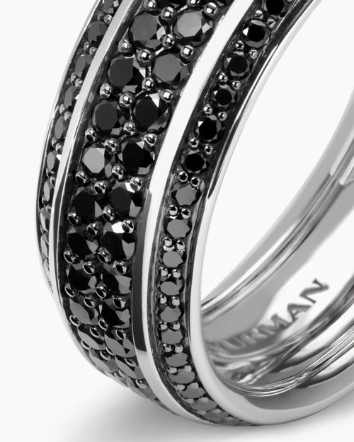 Mens Streamline® Beveled Band Ring in 18K White Gold with Black Diamonds, 8.5mm