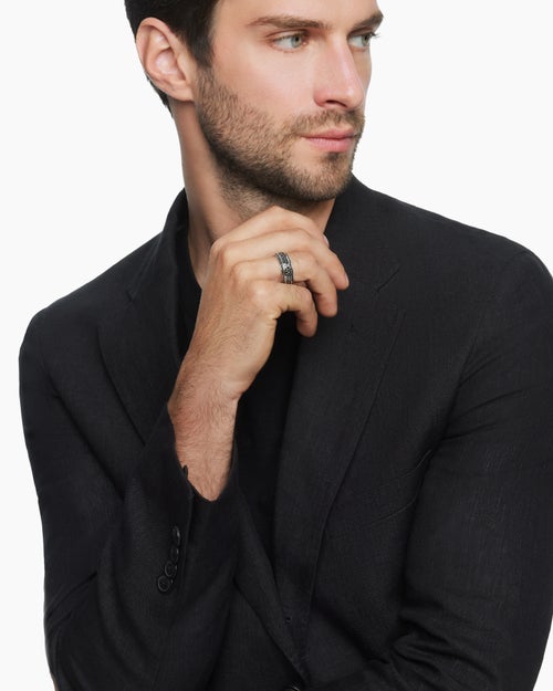 Mens Streamline® Beveled Band Ring in 18ct White Gold with Black Diamonds, 8.5mm