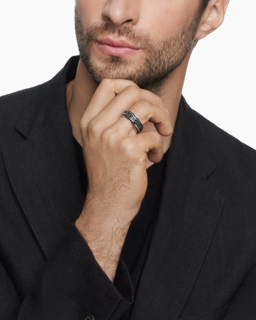 Mens Streamline® Beveled Band Ring in 18K White Gold with Black Diamonds, 8.5mm