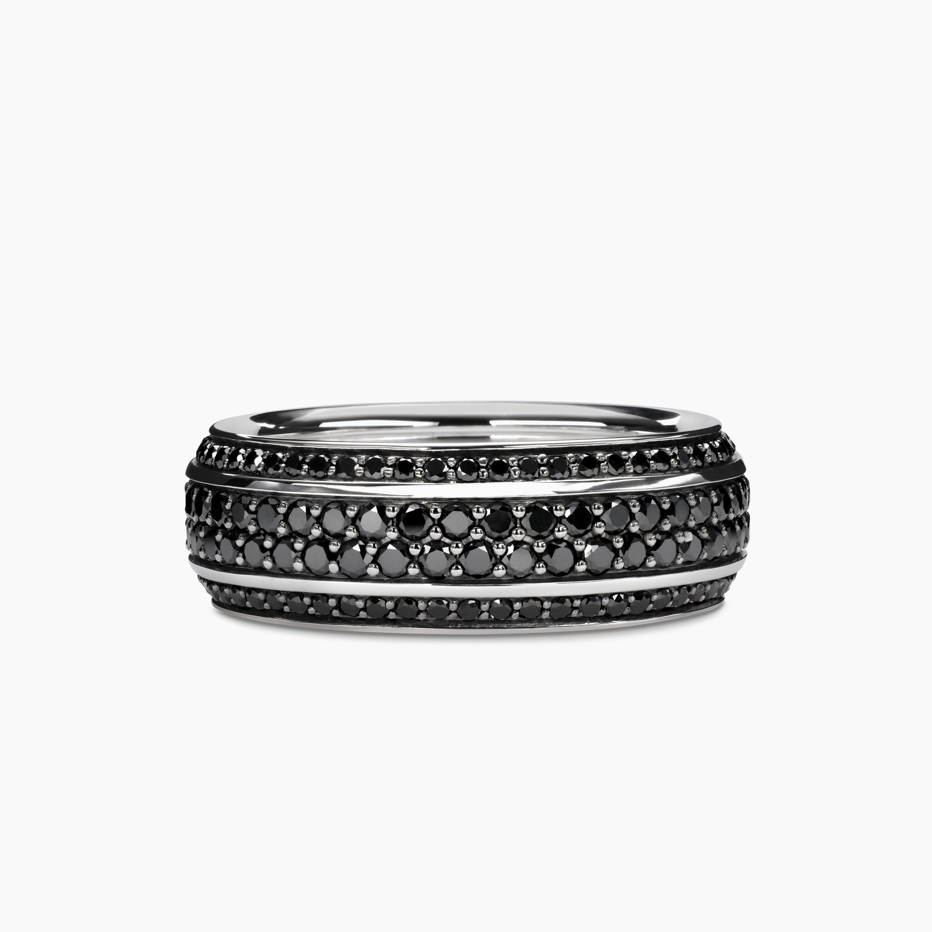 Anneau Beveled Streamline&reg; en or blanc 18 carats, avec diamants noirs, 8,5 mm homme 