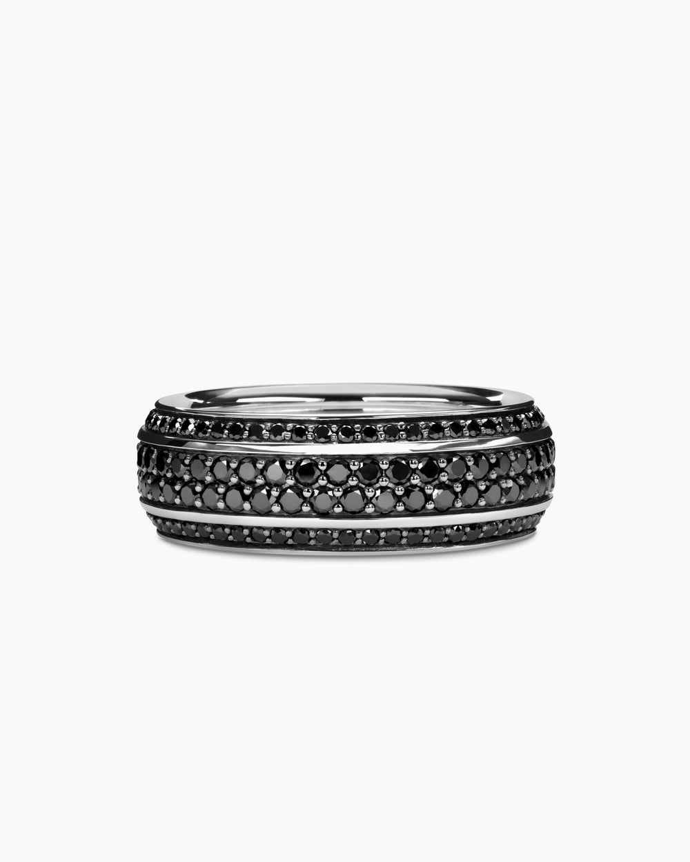 Mens Streamline® Beveled Band Ring in 18K White Gold with Black Diamonds, 8.5mm
