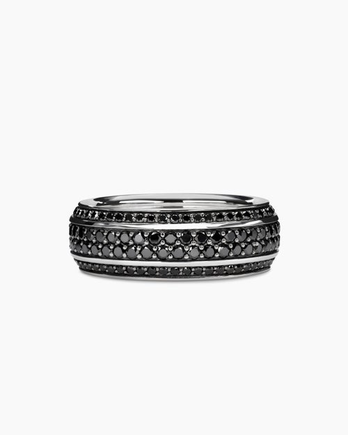 Mens Streamline® Beveled Band Ring in 18K White Gold with Black Diamonds, 8.5mm