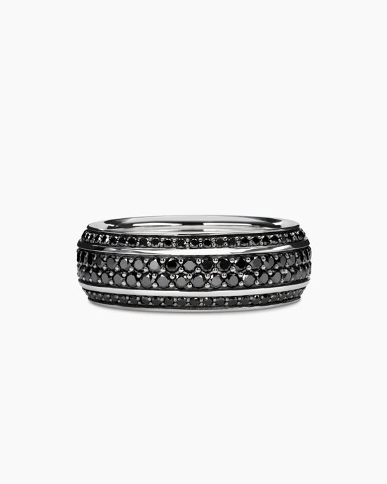 Streamline® Bevelled Band Ring in 18K White Gold with Black Diamonds, 8.5mm