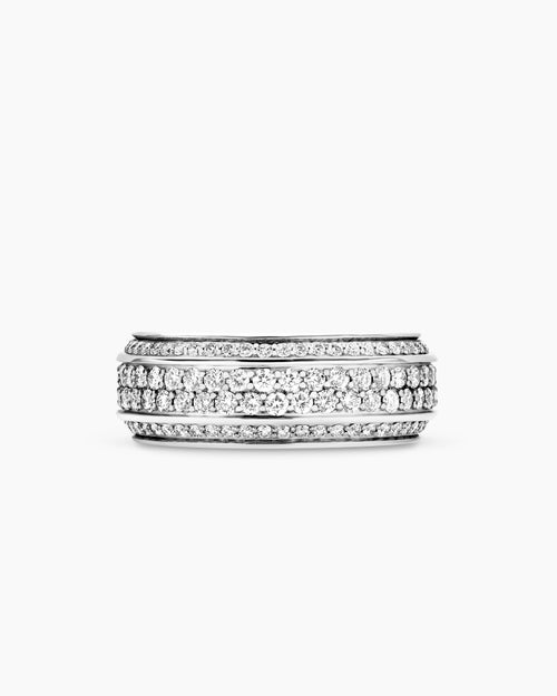 Mens Streamline Bevelled Band Ring in 18K White Gold, 8.5mm