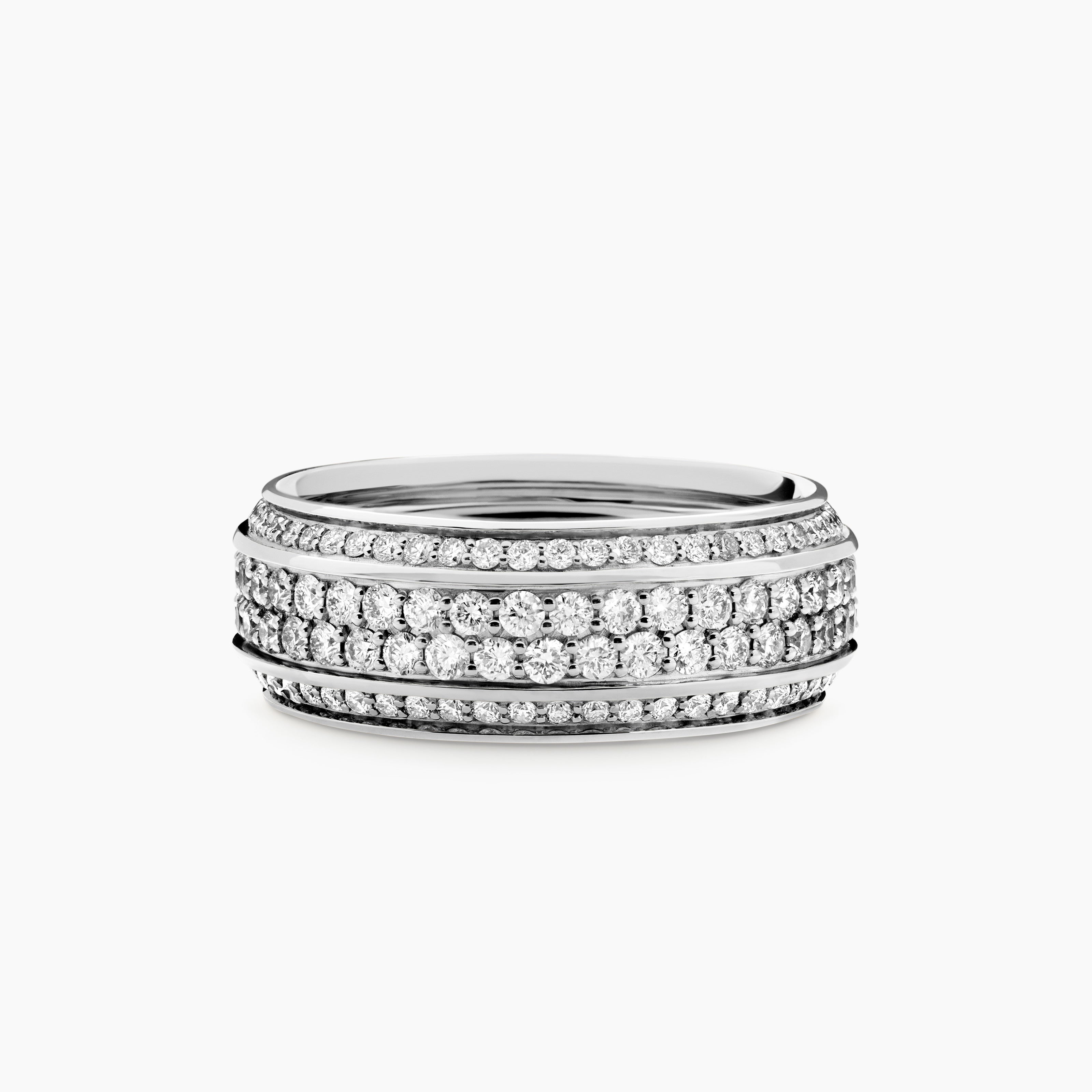 Mens Streamline Beveled Band Ring in 18K White Gold, 8.5mm