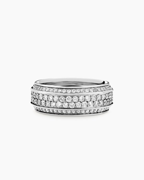 Streamline® Bevelled Band Ring in 18K White Gold with Diamonds, 8.5mm