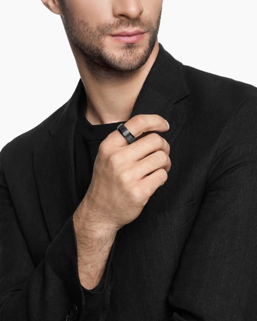 Mens Streamline Bevelled Band Ring in Black Titanium, 8.5mm