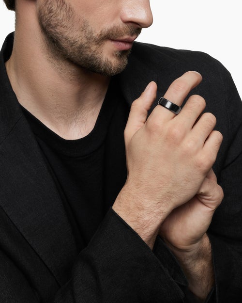 Mens Streamline Bevelled Band Ring in Black Titanium, 8.5mm