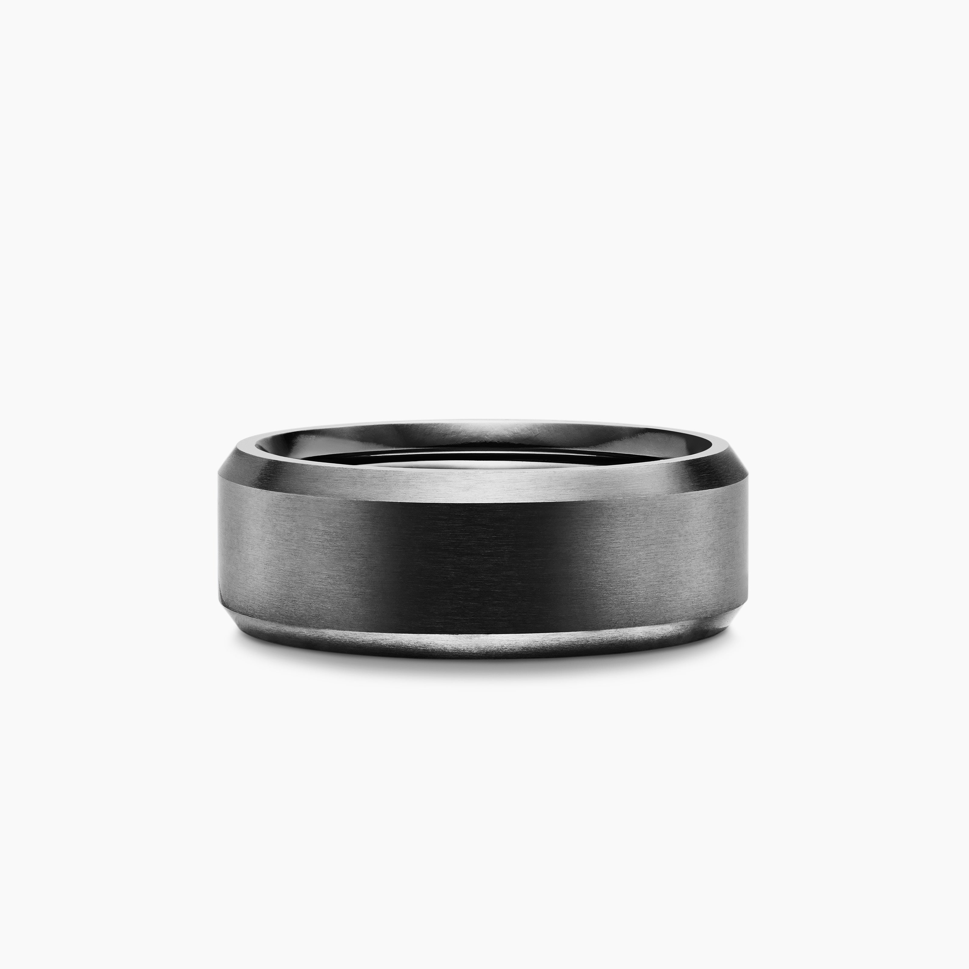 Mens Streamline Beveled Band Ring in Black Titanium, 8.5mm